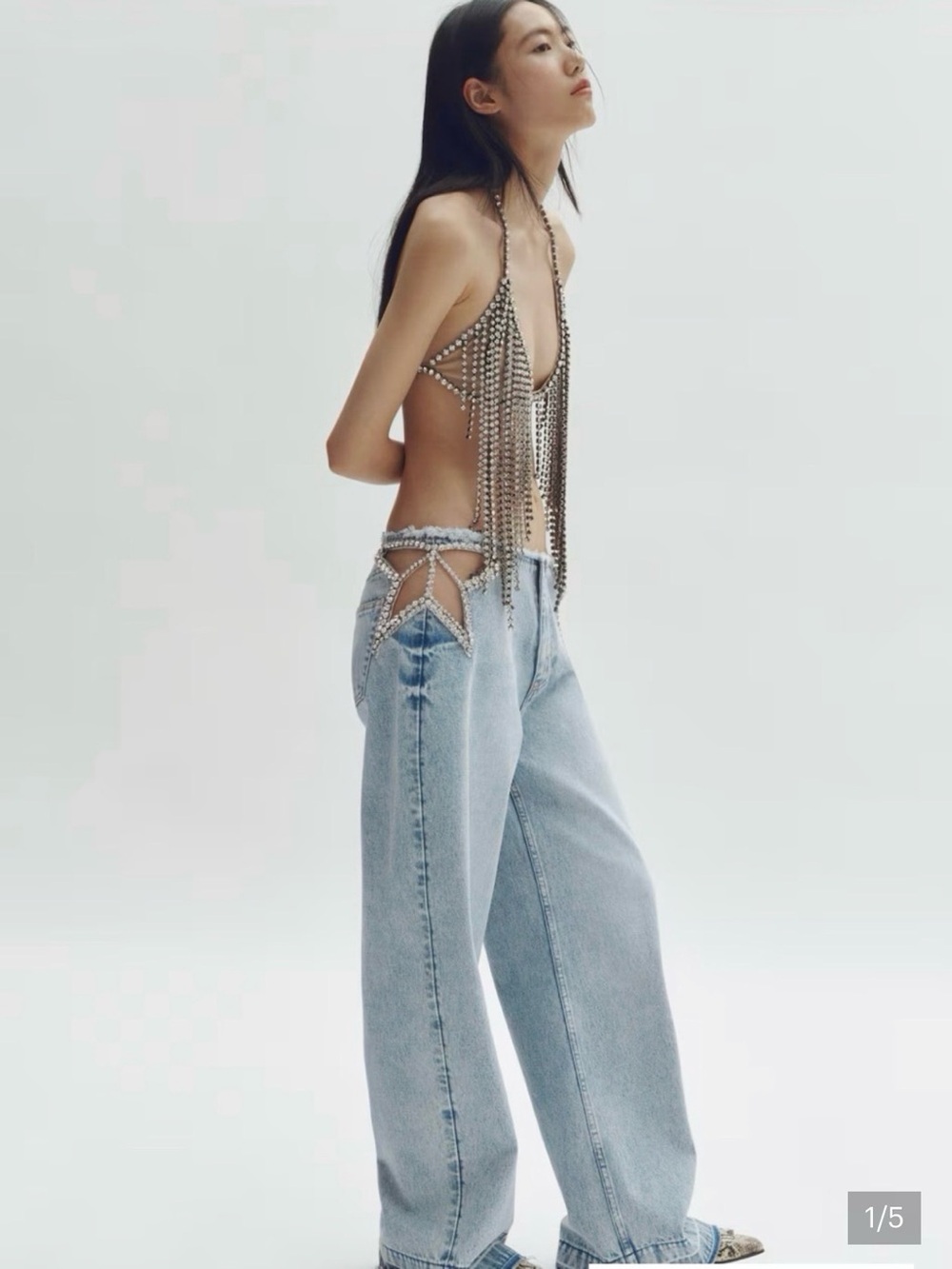 Stella McCartney x H&M — Light Blue Straight-Leg Jeans with Cutout Detail — NWT